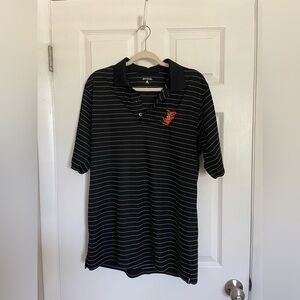 Antigua Black Polo with White Stripes